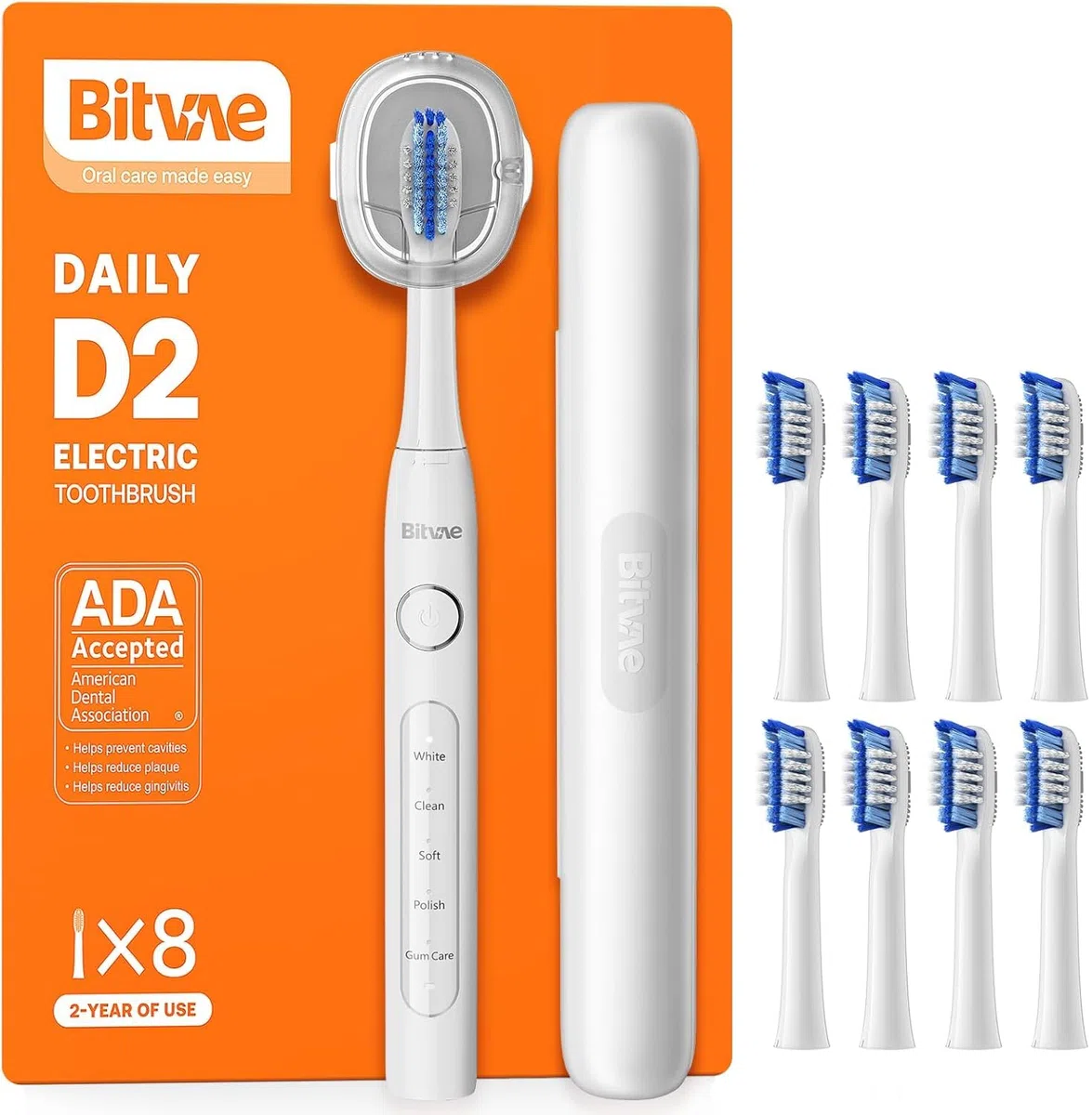 Bitvae D2 Spazzolino Elettrico per Adulti e Bambini, Spazzolino Elettrico da Viaggio con Batteria Ricaricabile