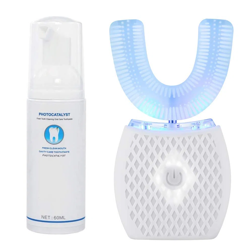 Spazzolino ad Ultrasuoni, Spazzolino Automatico, Elettrico Spazzolino per Sbiancamento dei Denti con Timer e Ricarica Wireless Spazzolino Elettrico a 360° per Adulti (White, M)