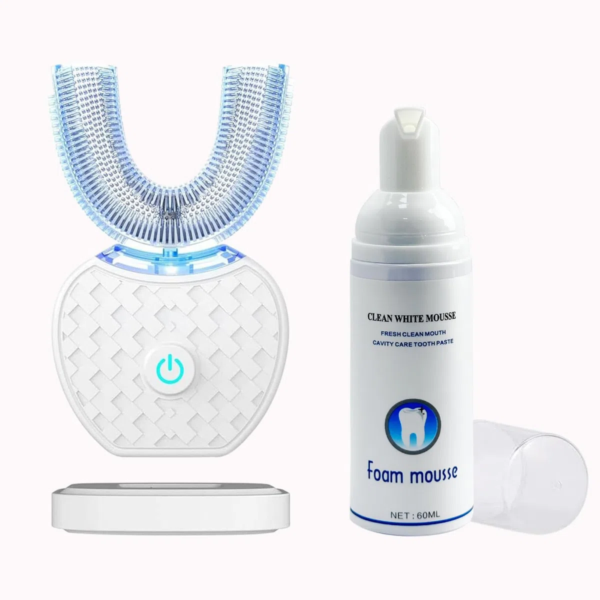 Spazzolino da denti ad ultrasuoni, spazzolino automatico, sbiancamento sonoro dei denti con timer, spazzolino elettrico ad ultrasuoni a 360° per adulti, ricarica wireless (bianco)