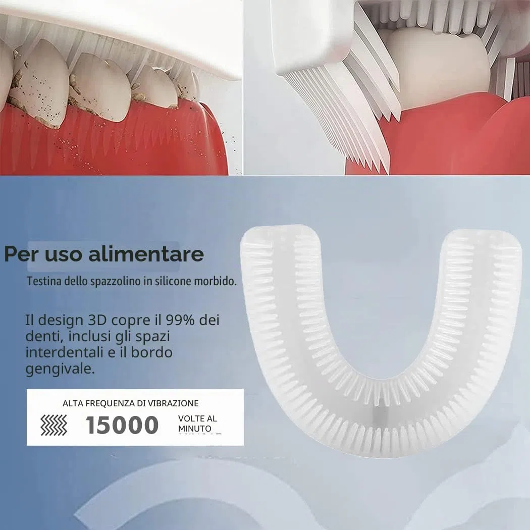 Spazzolino da denti ultrasonico, spazzolino automatico a 360°, spazzolino sonico, per adulti, con timer, nero
