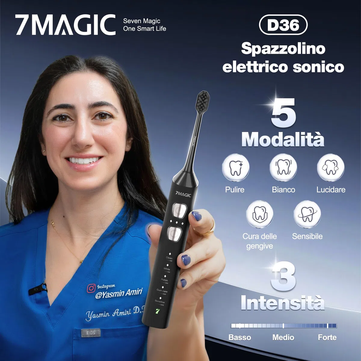 Spazzolino Elettrico, Spazzolini Elettrici, Spazzolino Sonico - 3 Intensità, 5 Modalità, 40000VPM, IPX7, Spazzolino Denti Elettrico Autonomia 180 Giorni e Timer, Spazzolino Elettrico Ultrasonica, Nero