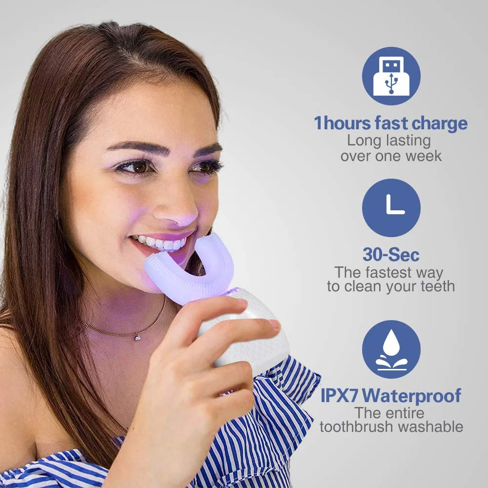 Spazzolino ad Ultrasuoni, Spazzolino Automatico, Elettrico Spazzolino per Sbiancamento dei Denti con Timer e Ricarica Wireless Spazzolino Elettrico a 360° per Adulti (Bianco)
