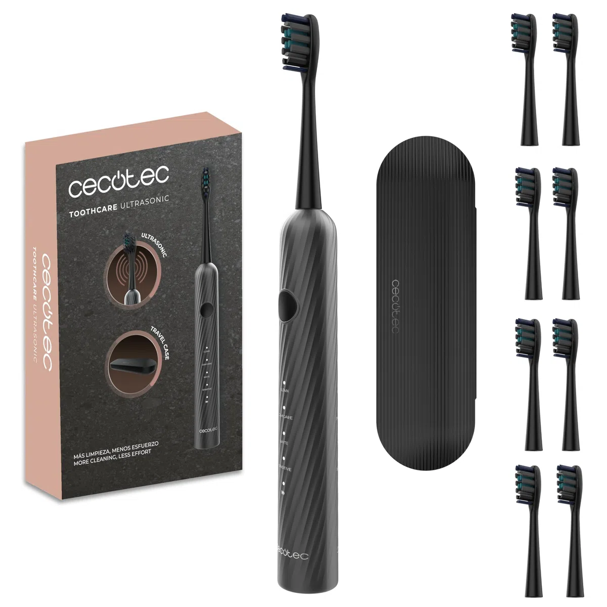 Cecotec Spazzolino Elettrico Sonico ToothCare UltraSonic. 4 Modalità, Fino a 40000 rpm, Timer, Custodia e 8 Testine Ricambio, IPX7, Pulizia Profonda