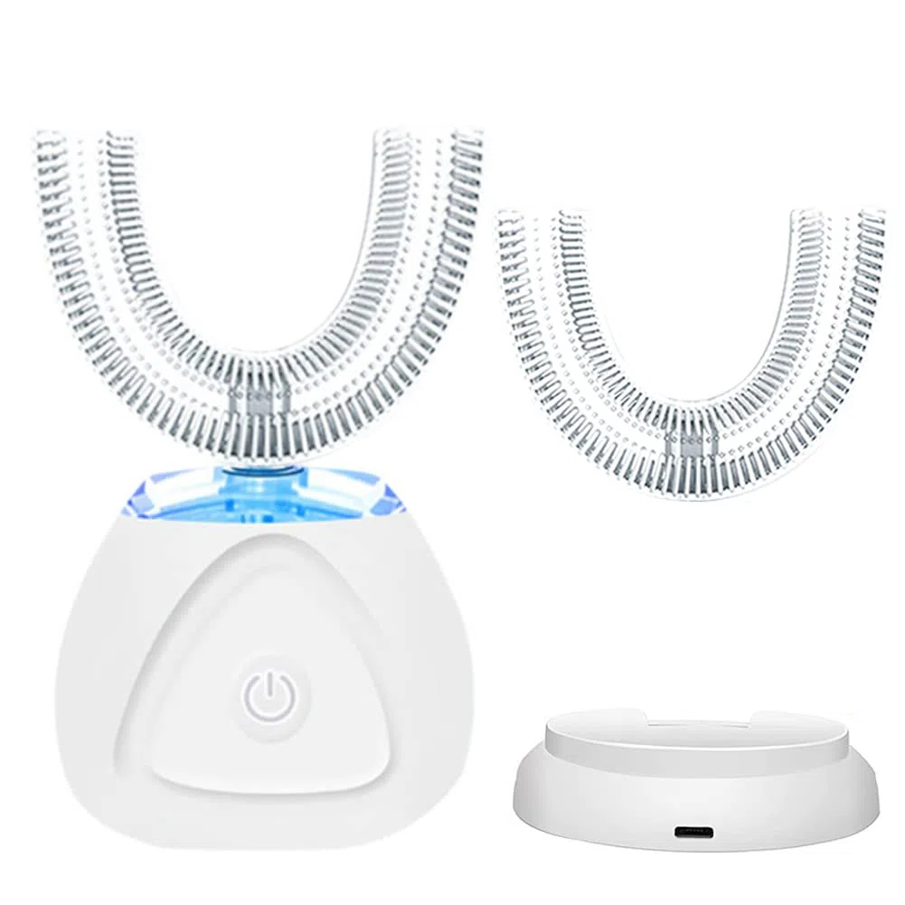 Spazzolino Ad Ultrasuoni Automatico, Spazzolini ad Ultrasuoni a 360 ° Spazzolino Elettrico e Kit di Sbiancamento dei Denti, Spazzolino da Denti per Ricarica, IPX7 Impermeabile (Bianco)