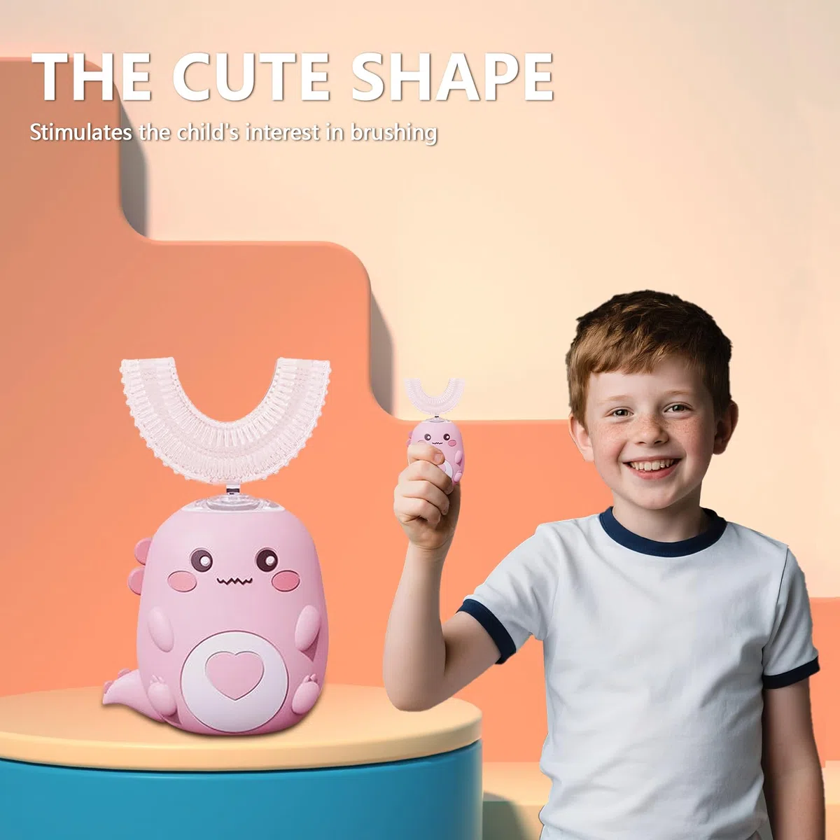 Spazzolino da denti elettrico a ultrasuoni a 360º, con 2 testine in silicone a forma di U, spazzolino automatico con LED e luce effetto dinosauro, per bambini dai 7 ai 12 anni, per bambini e bambine