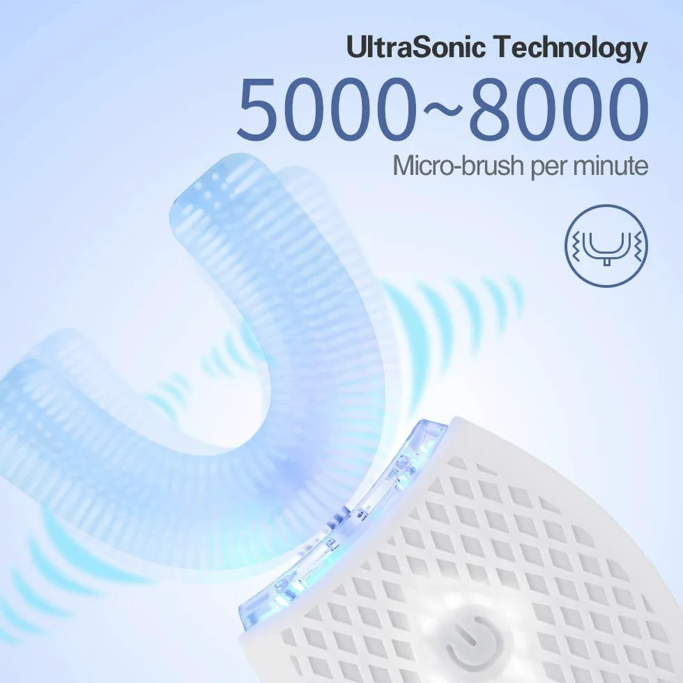 Spazzolino ad Ultrasuoni, Spazzolino Automatico, Elettrico Spazzolino per Sbiancamento dei Denti con Timer e Ricarica Wireless Spazzolino Elettrico a 360° per Adulti (White, M)
