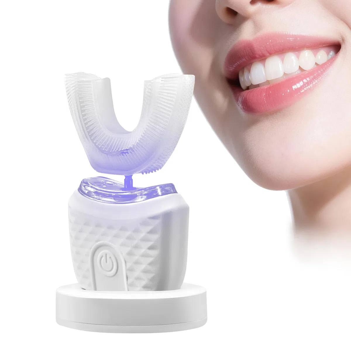 Spazzolino Da Denti Automatico Ultrasonico, Spazzolini ad Ultrasuoni a 360 ° Spazzolino Elettrico e Kit,3 Livelli Di Intensità,Timer 45S,IPX7 Impermeabile,Design a U, per Adulti, Pulizia Profonda