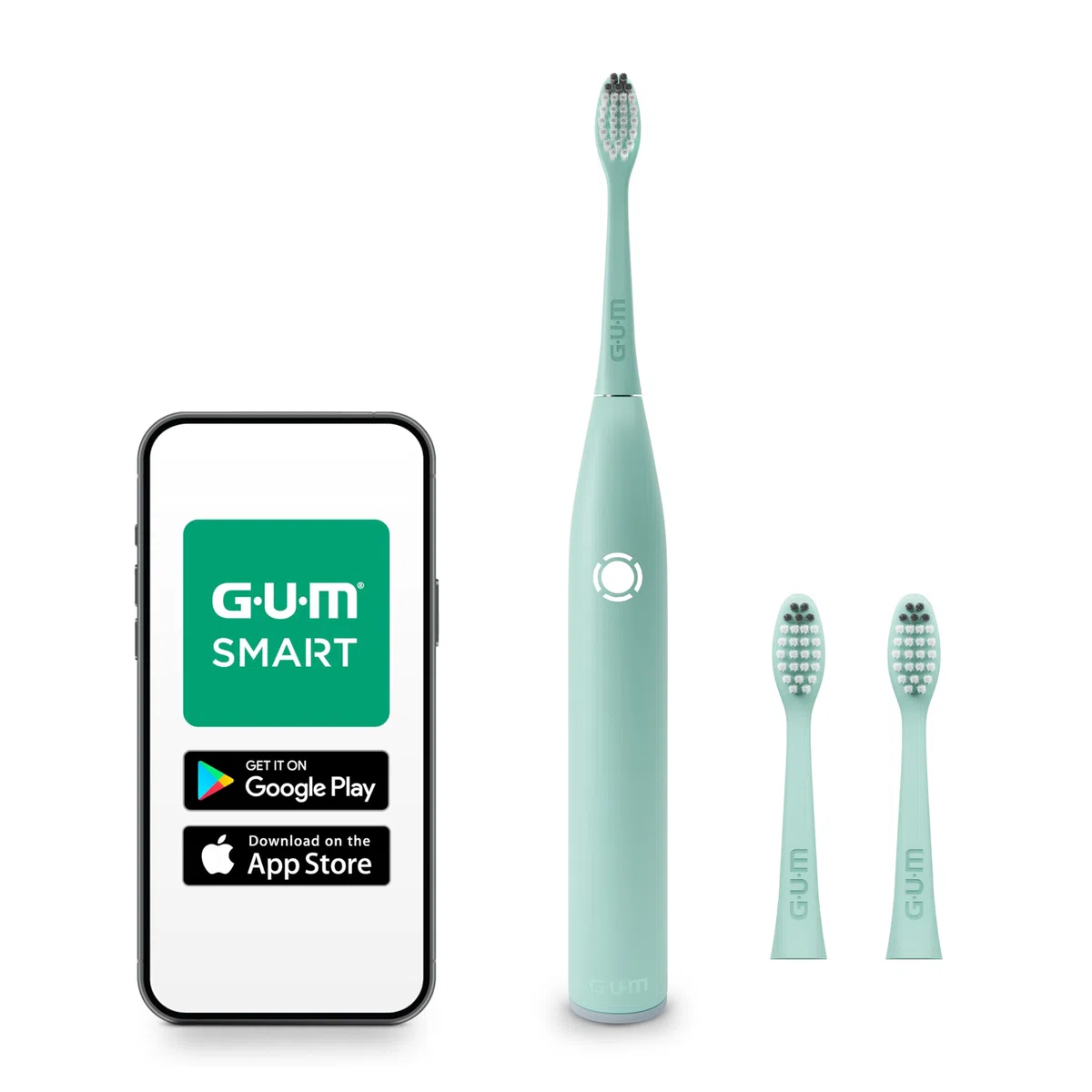 GUM SMART ONE Spazzolino elettrico sonico | controllo velocità | timer integrato | 4 modalità di spazzolamento | fino a 6 settimane di autonomia | app smart | 1x spazzolino | 2x testine | Verde menta