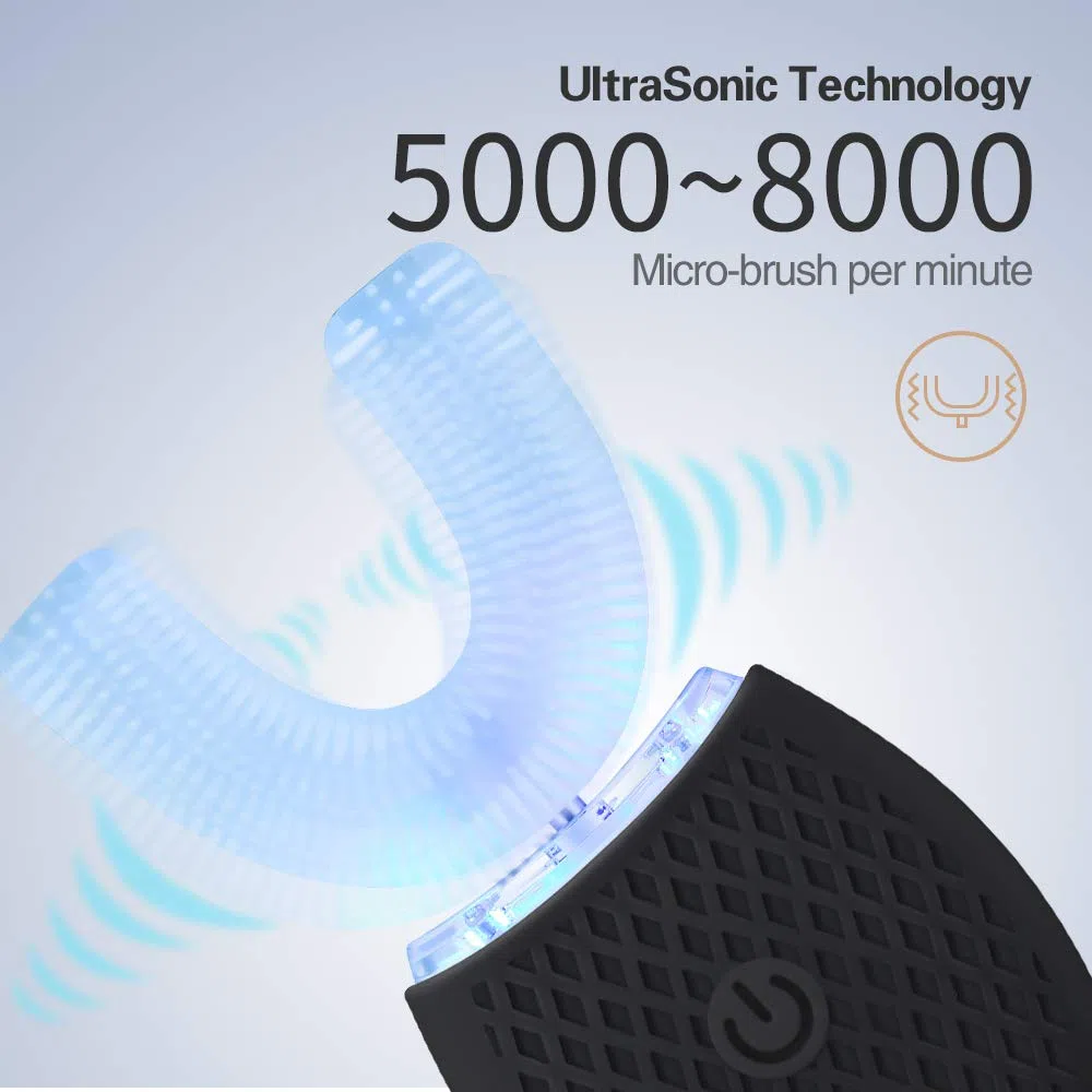 Spazzolino ad Ultrasuoni, Elettrico con Timer e Ricarica Wireless, Nero, 1