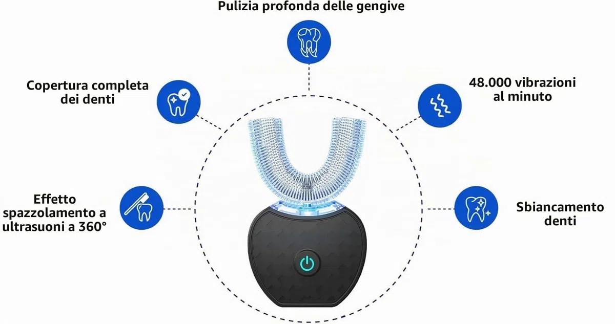 Sonic Brush V5 Toothbrush, Spazzolino Elettrico a 360° Con Pulizia Automatica, Spazzolino Elettrico Wireless a Ultrasuoni for Bambini E Adulti, Testina in Silicone Alimentare(Blue)