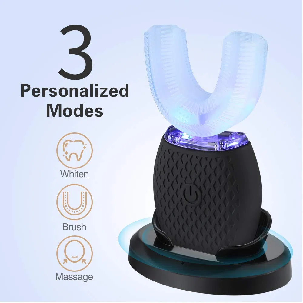 Spazzolino ad Ultrasuoni, Elettrico con Timer e Ricarica Wireless, Nero, 1