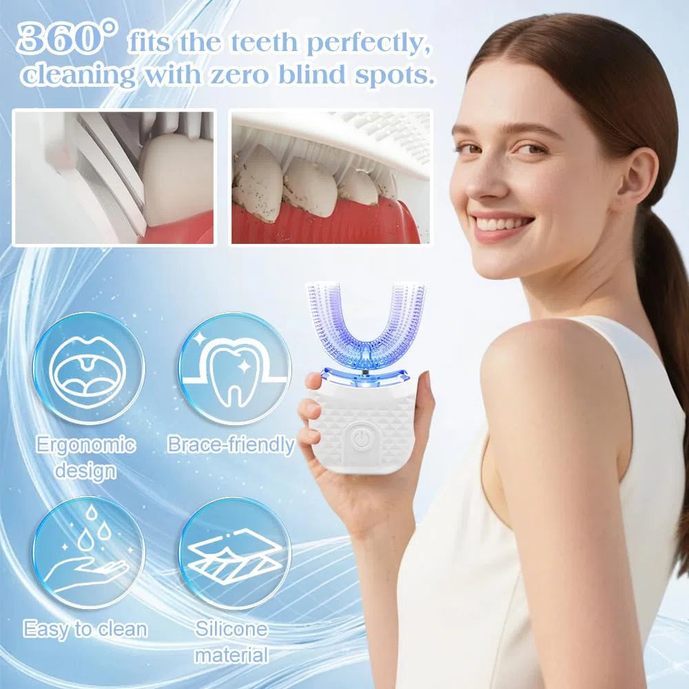 Spazzolino ad Ultrasuoni, U Spazzolino Denti,Spazzolino Per Pulizia Automatica, Dispositivo per l'igiene Orale Completamente Automatico e Impermeabile