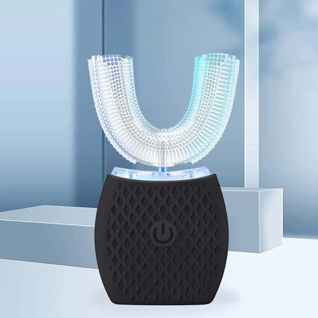 Spazzolino da denti ultrasonico, spazzolino automatico a 360°, spazzolino sonico, per adulti, con timer, nero
