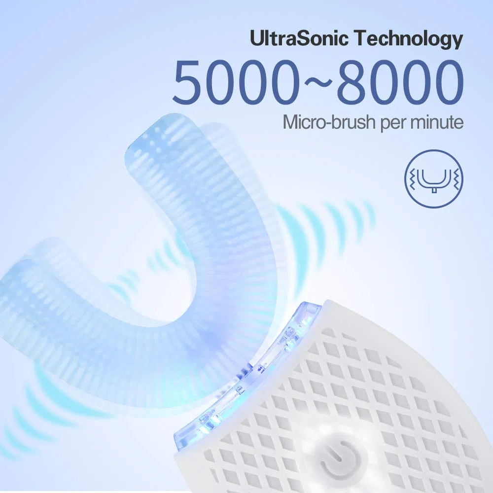 Spazzolino ad Ultrasuoni, Spazzolino Automatico, Elettrico Spazzolino per Sbiancamento dei Denti con Timer e Ricarica Wireless Spazzolino Elettrico a 360° per Adulti (Bianco)