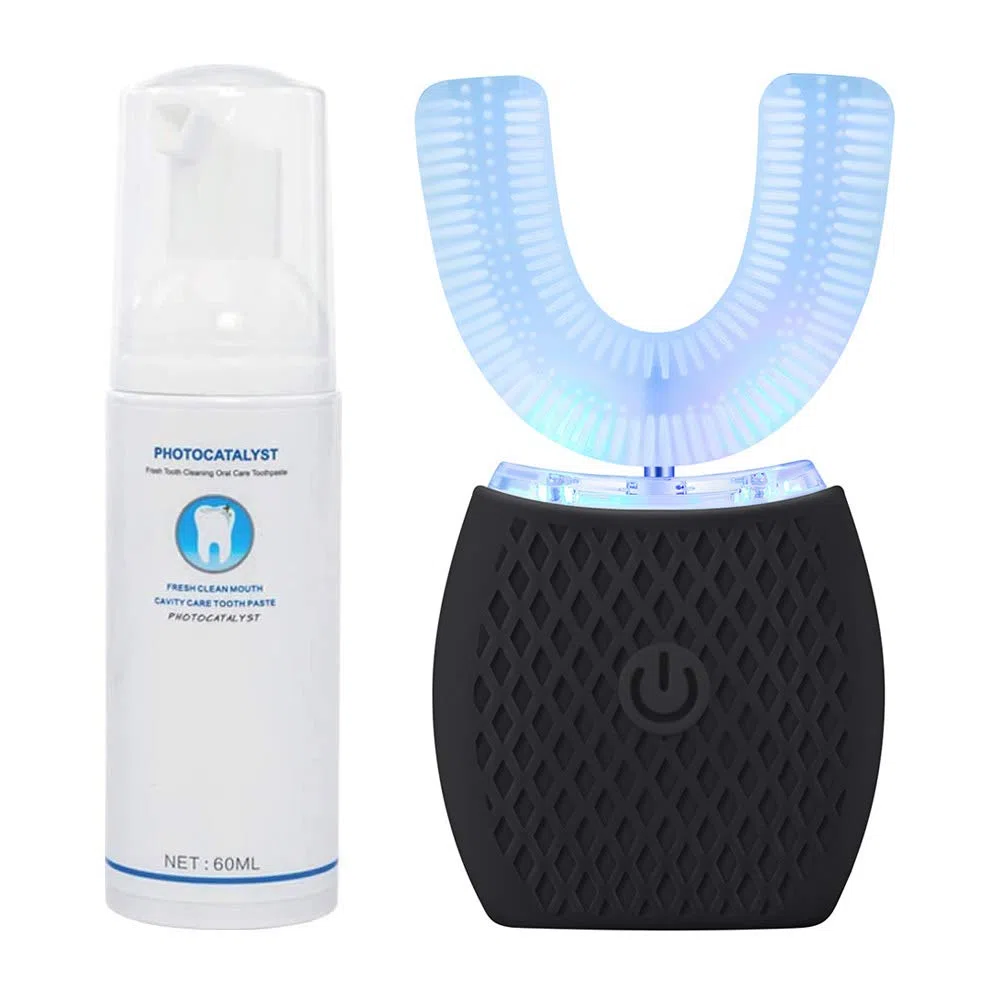 Spazzolino ad Ultrasuoni, Spazzolino Automatico, Elettrico Spazzolino per Sbiancamento dei Denti con Timer e Ricarica Wireless Spazzolino Elettrico a 360° per Adulti (Black)