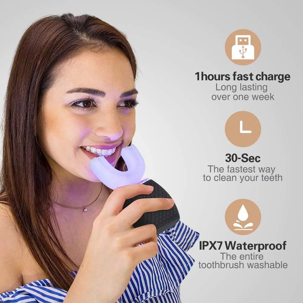 Spazzolino ad Ultrasuoni, Elettrico con Timer e Ricarica Wireless, Nero, 1