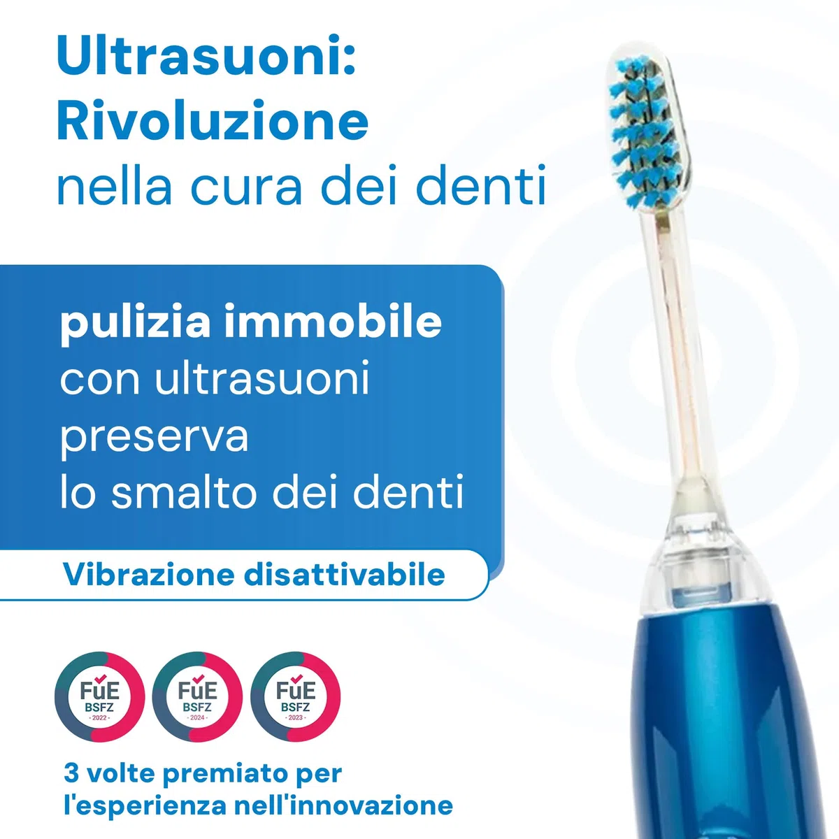 emmi-dent Metallic Spazzolino Elettrico a Ultrasuoni (Kit Base Blu) I Pulizia dei Denti Ottimale Senza Sfregare I Durata della Batteria Fino a 12 Giorni