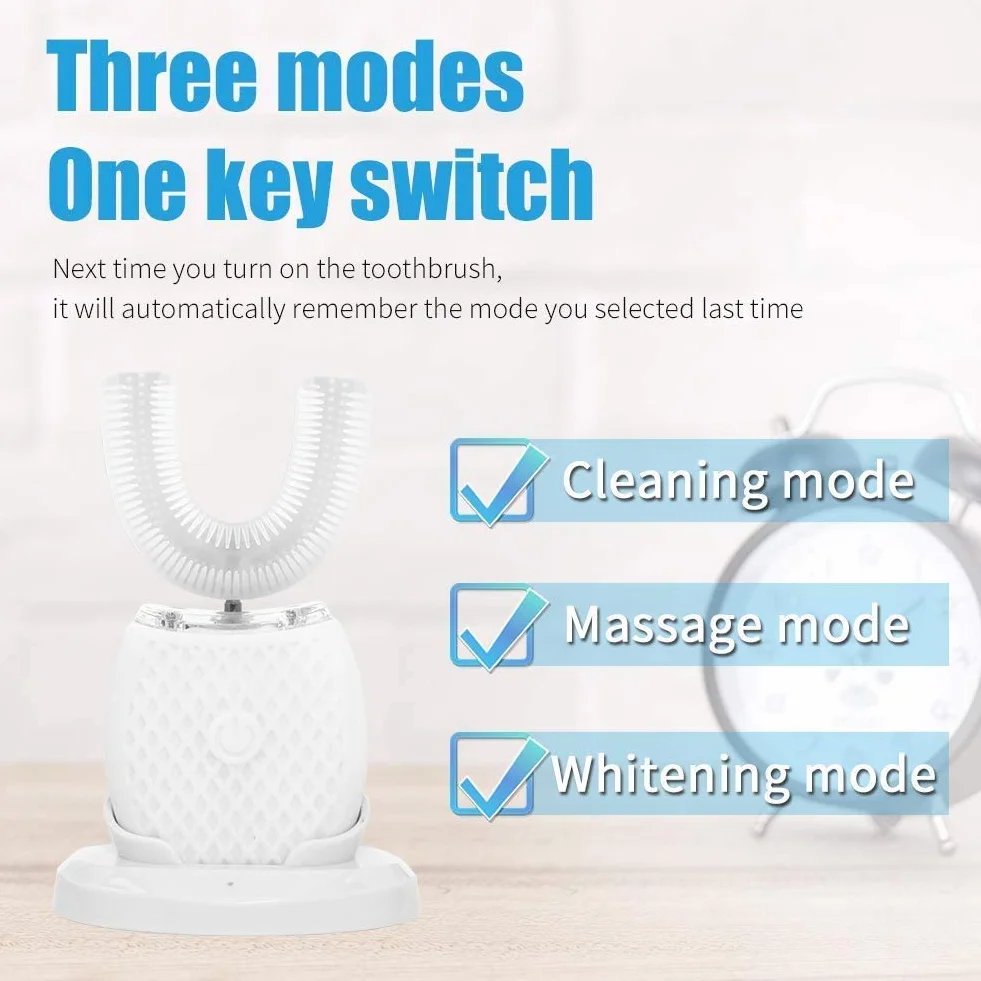 Spazzolino ad Ultrasuoni, Spazzolino Automatico, Elettrico Spazzolino per Sbiancamento dei Denti con Timer e Ricarica Wireless Spazzolino Elettrico a 360° per Adulti (White, M)