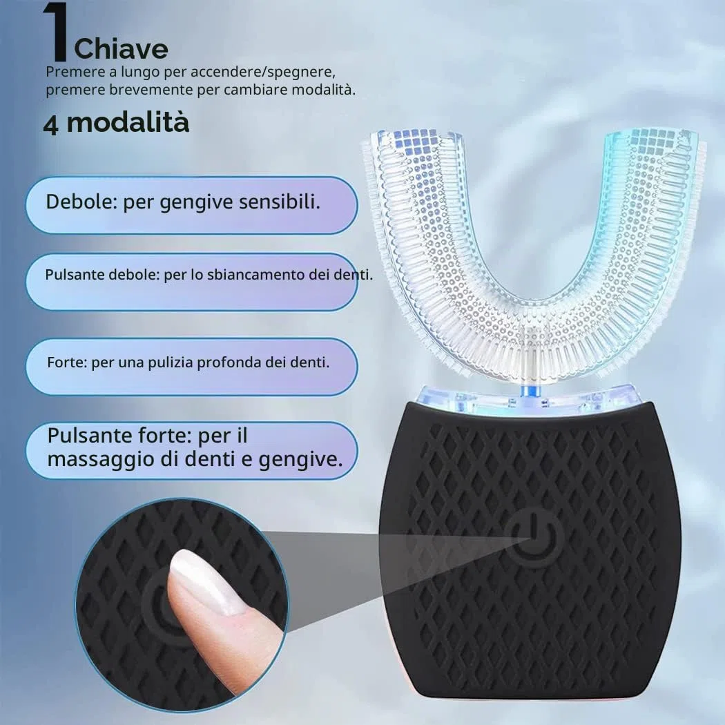 Spazzolino da denti ultrasonico, spazzolino automatico a 360°, spazzolino sonico, per adulti, con timer, nero