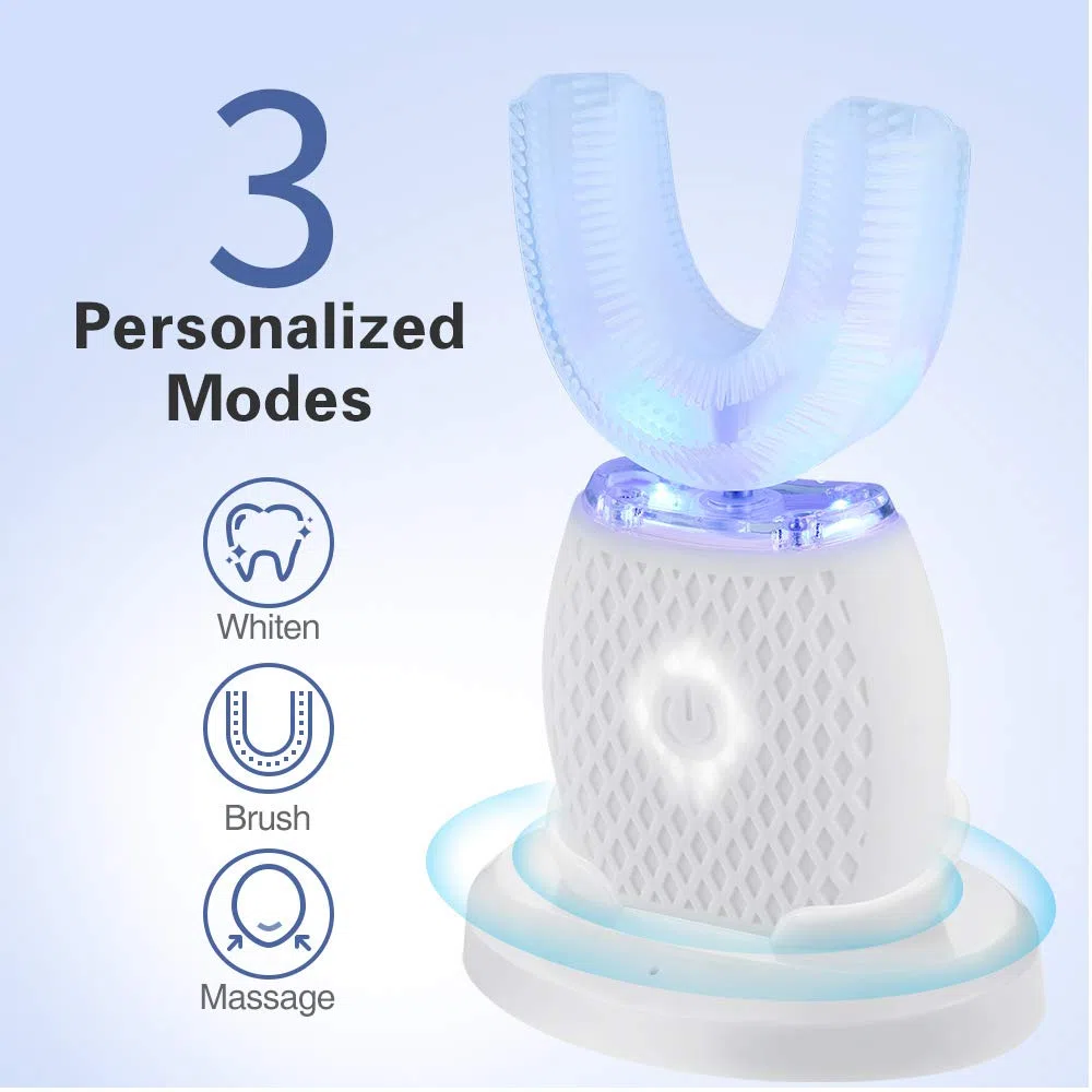 Spazzolino ad Ultrasuoni, Spazzolino Automatico, Elettrico Spazzolino per Sbiancamento dei Denti con Timer e Ricarica Wireless Spazzolino Elettrico a 360° per Adulti (Bianco)