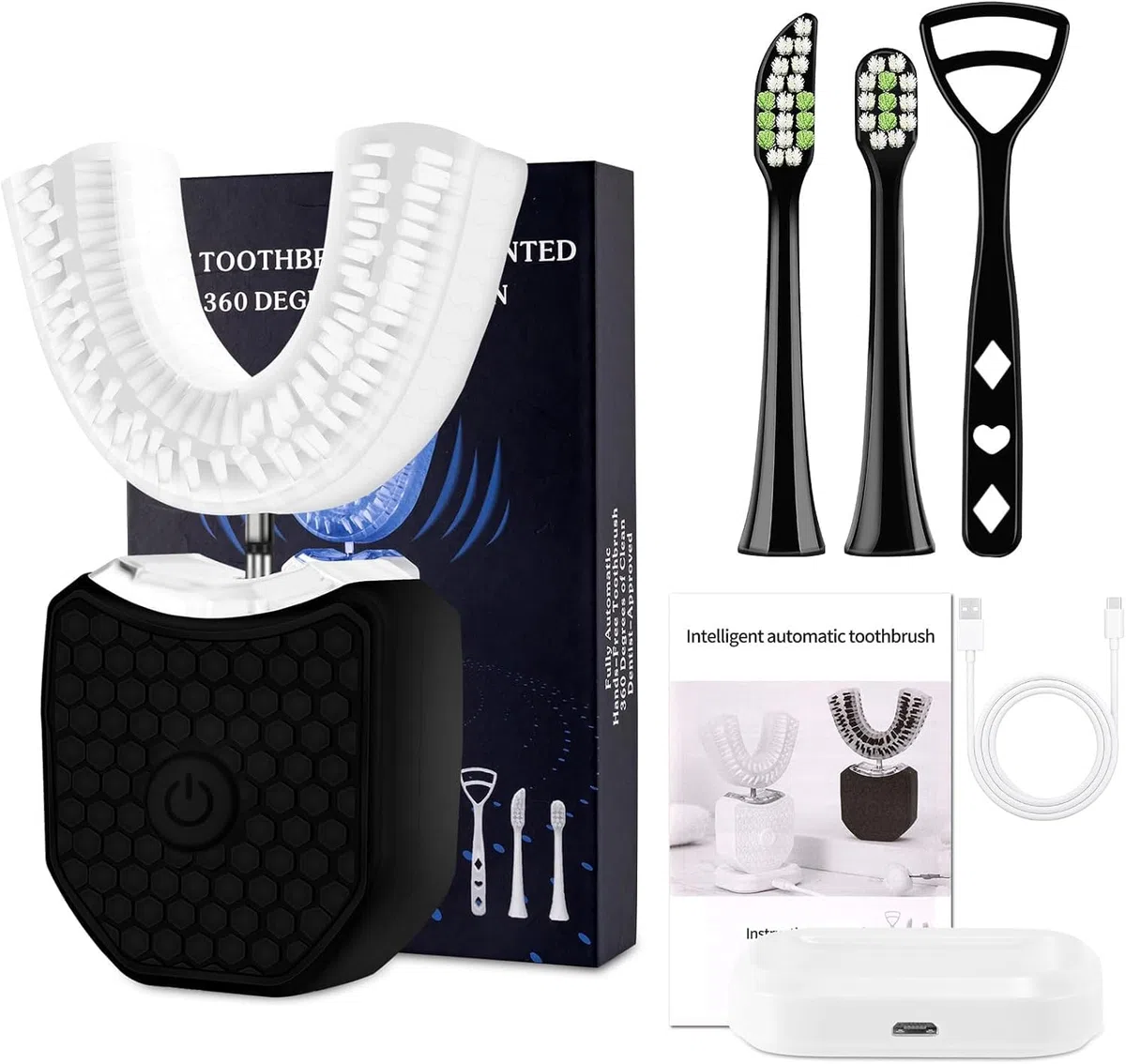 Spazzolino Ad Ultrasuoni Automatico, Setole di Aggiornamento a 360 ° Elettrico Kit di Sbiancamento dei Denti, Spazzolini da Denti per Ricarica Confezione Regalo, IPX8 Impermeabile