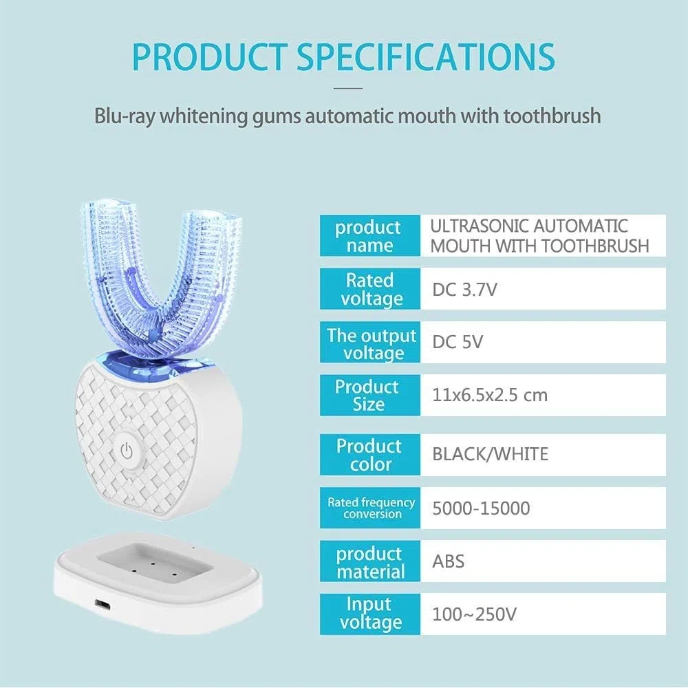 Spazzolino Elettrico ad Ultrasuoni Automatico 360° con Timer e Ricarica Wireless per Sbiancamento dei Denti per Adulti (White, 1)