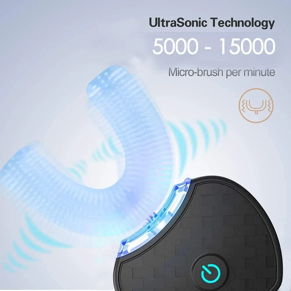 Spazzolino Ultrasonico Automatico, Spazzolino Elettrico con Pulizia a 360°, Design a U, 4 Modalità, con Timer, per Adulti, Pulizia Profonda (Nero)
